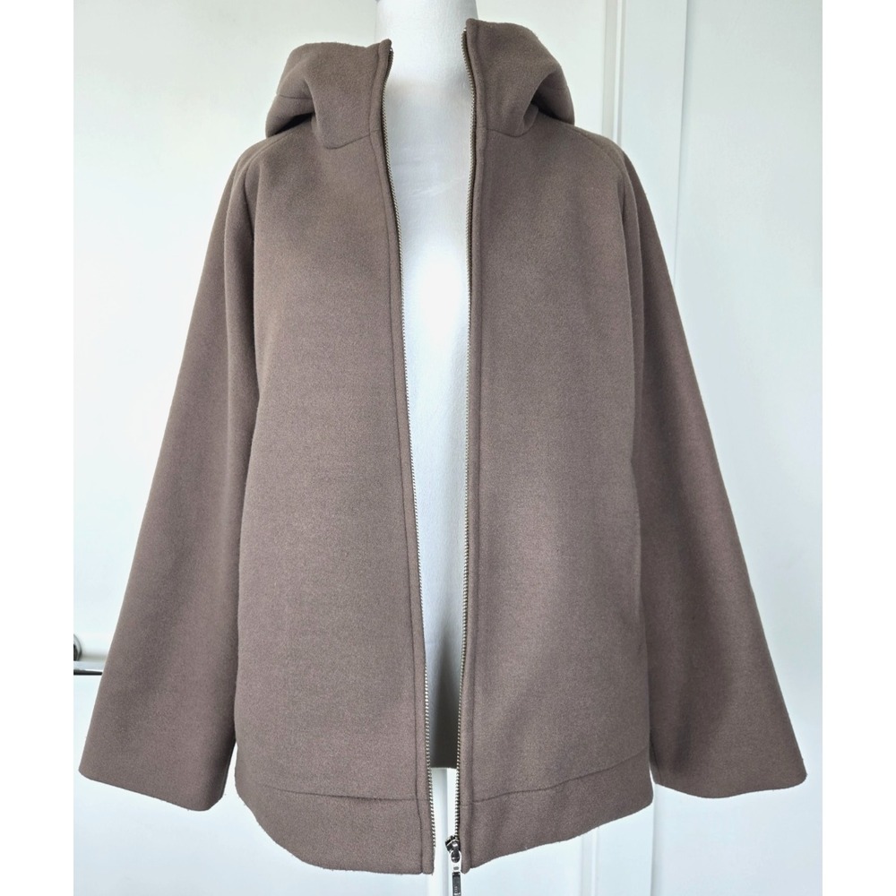 Japanese Jacket Beige Hooded Zip Up Short Coat Minimalist Sz L MInimalist Luxury